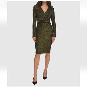 Calvin Klein Metallic Faux Wrap Sheath Dress